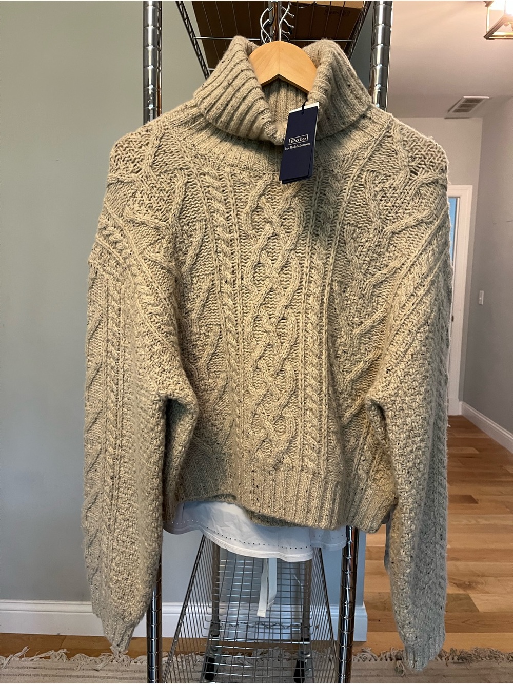 Ralph Lauren Cream Cable-Knit Turtleneck Sweater